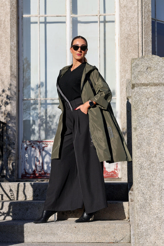 Parka Comprida Hope Com Bolsos Verde Kaki