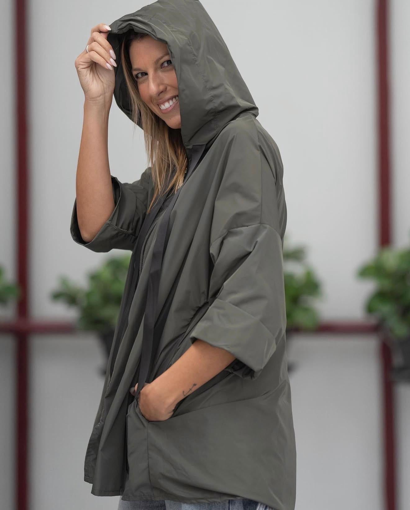 Parka Curta Hope Com Bolsos Verde Kaki