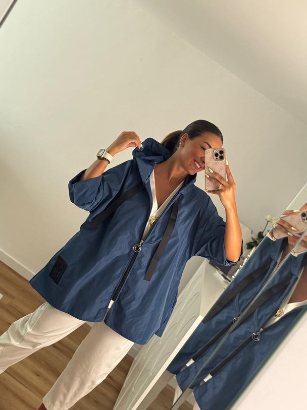 Parka Curta Hope Com Bolsos Azul Denim