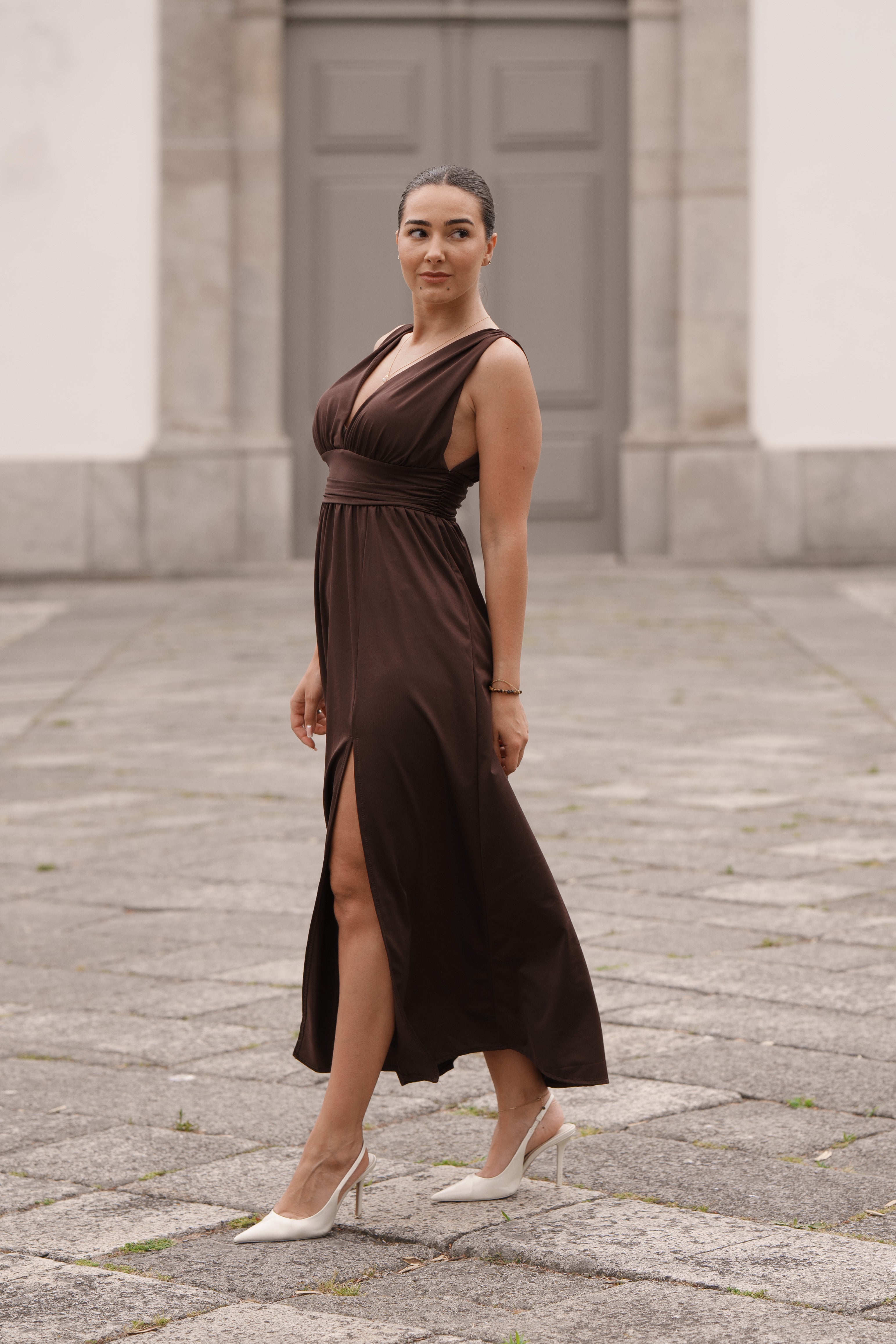 Vestido cerimónia - castanho chocolate