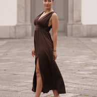 Vestido cerimónia - castanho chocolate
