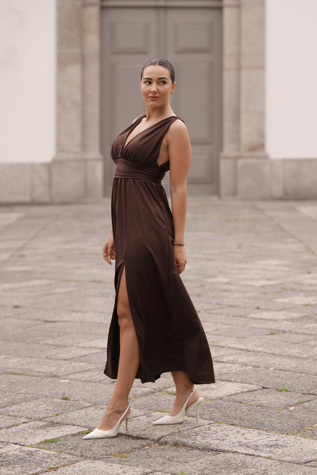 Vestido cerimónia - castanho chocolate