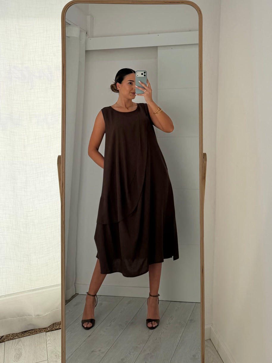 Vestido com toque macio - castanho