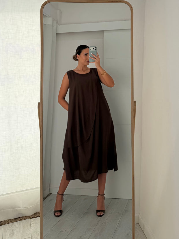 Vestido com toque macio - castanho
