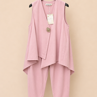 Conjunto Assimétrico com botão - rosa bebé