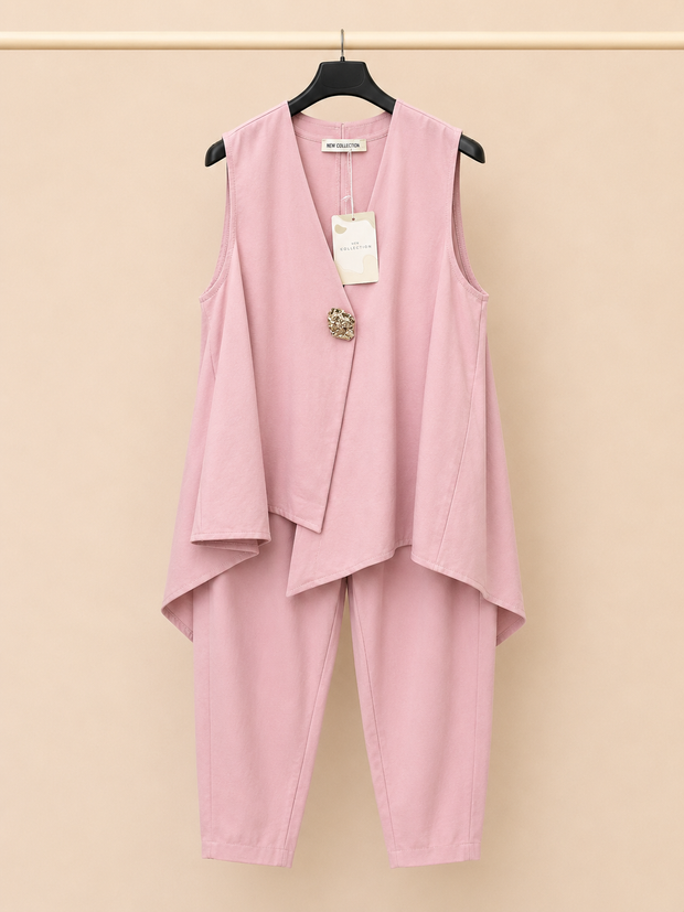 Conjunto Assimétrico com botão - rosa bebé