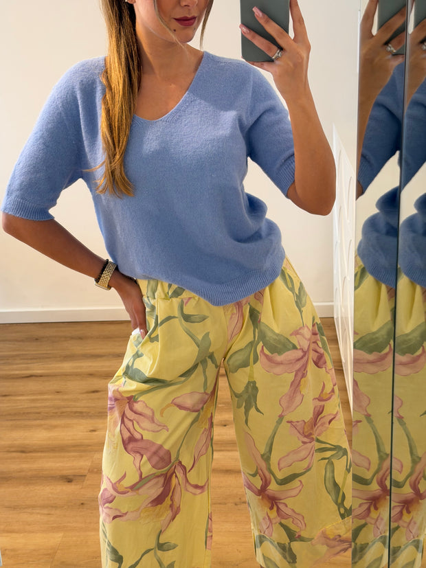 Camisola de malha macia azul