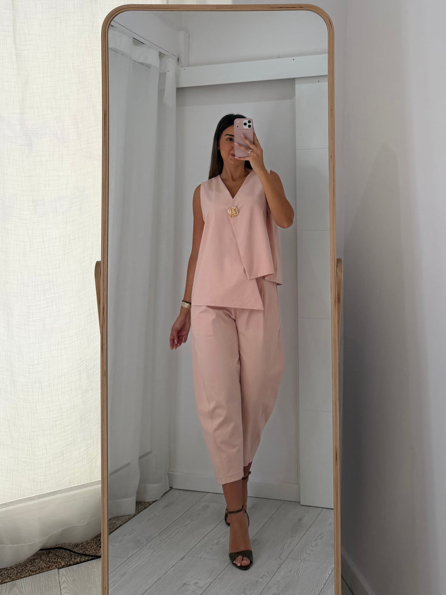 Conjunto assimétrico com botão - rosa velho