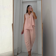 Conjunto assimétrico com botão - rosa velho