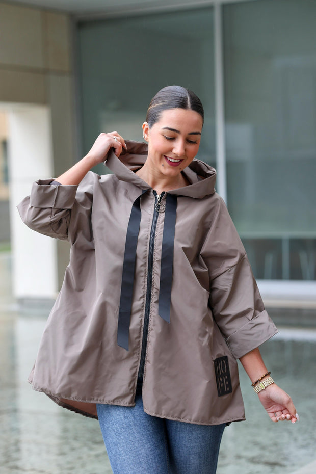 Parka Curta Hope Com Bolsos Taupe