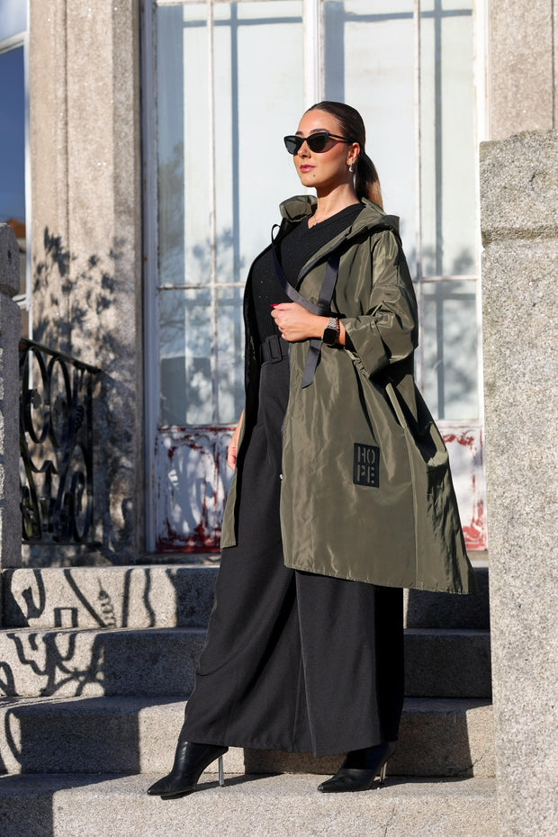 Parka Comprida Hope Com Bolsos Verde Kaki