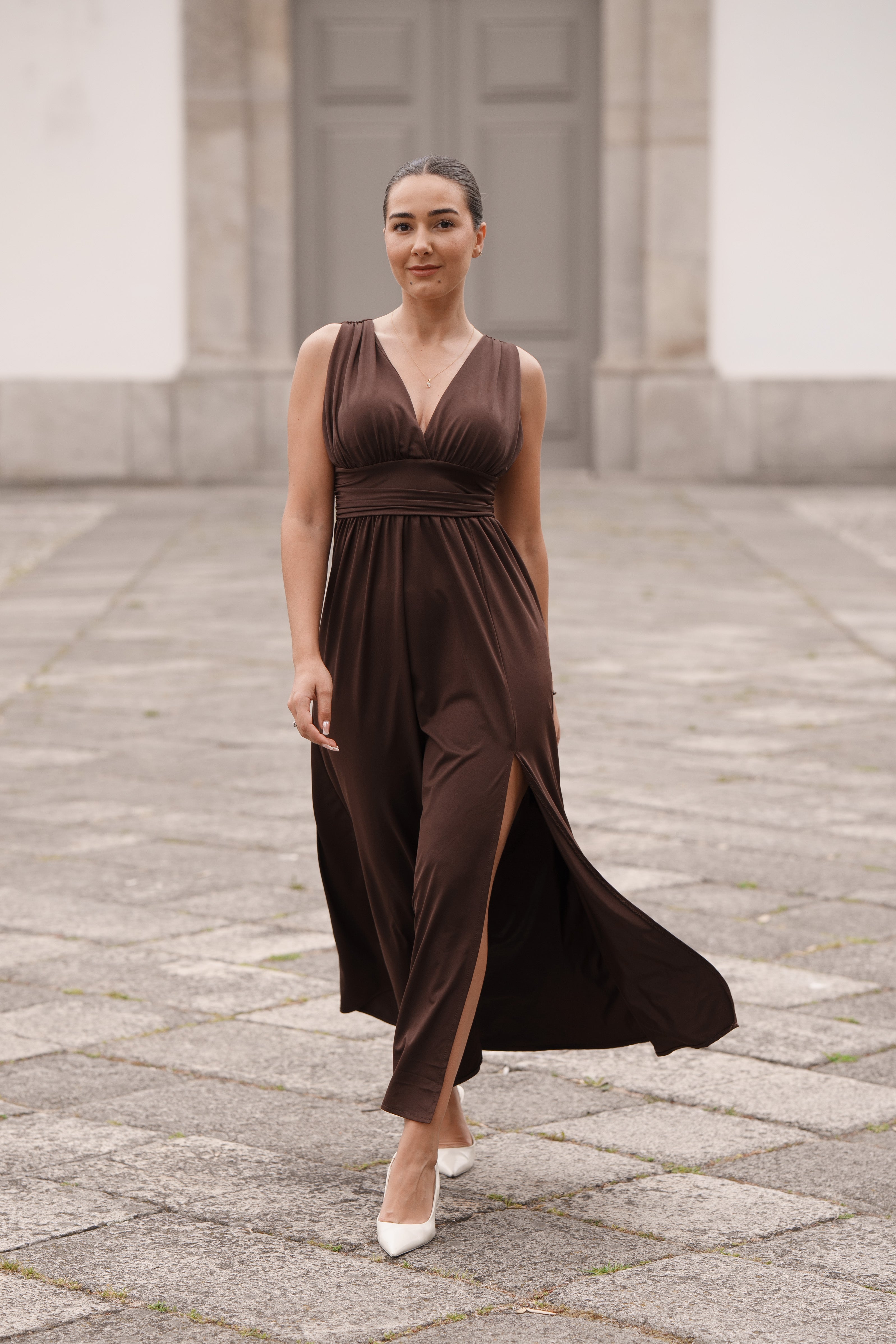 Vestido cerimónia - castanho chocolate