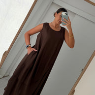 Vestido com toque macio - castanho