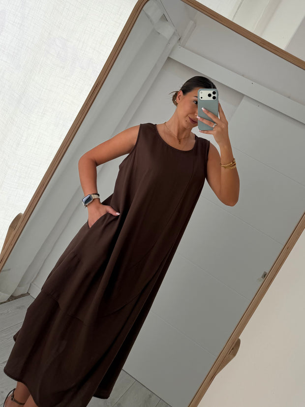 Vestido com toque macio - castanho