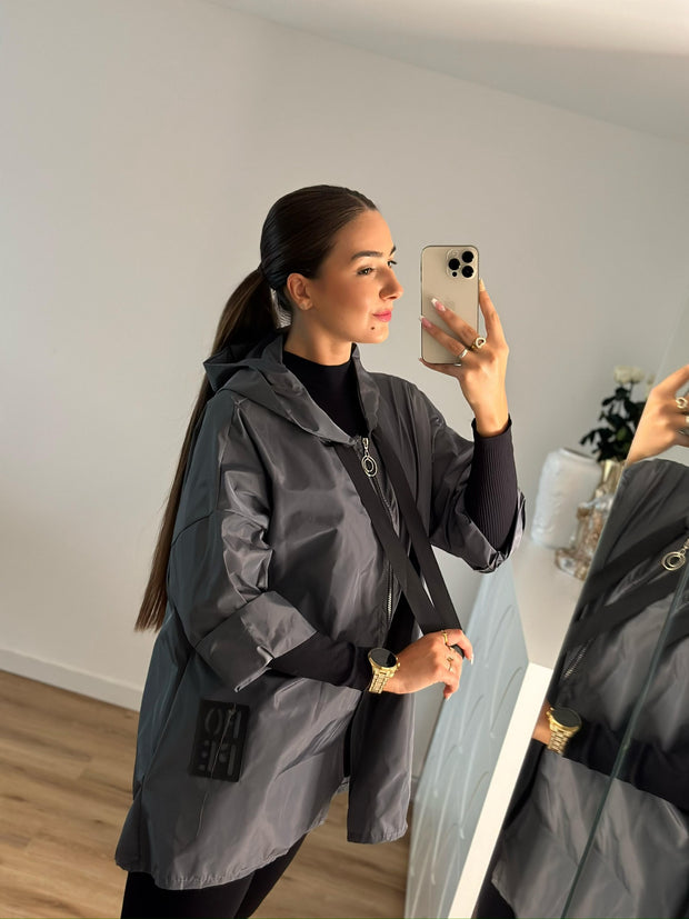 Parka Curta Hope Com Bolsos Cinzenta