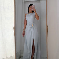 Vestido cerimónia - Gota e racha - prata