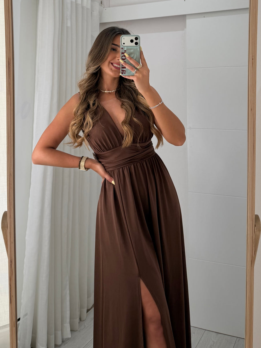 Vestido Fluido castanho