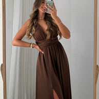 Vestido Fluido castanho