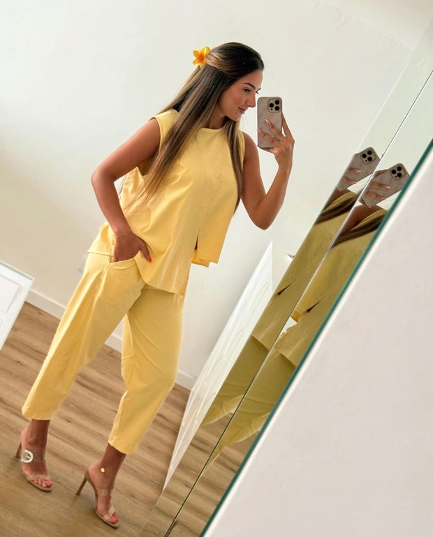 Conjunto assimétrico amarelo bebé