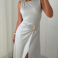 Vestido cerimónia - Gota e racha - prata