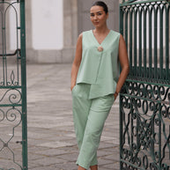 Conjunto assimétrico com botão - verde menta
