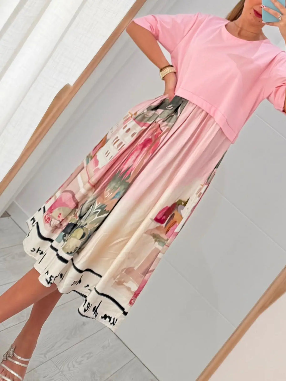 Vestido Fluido Com Bolsos Rosa