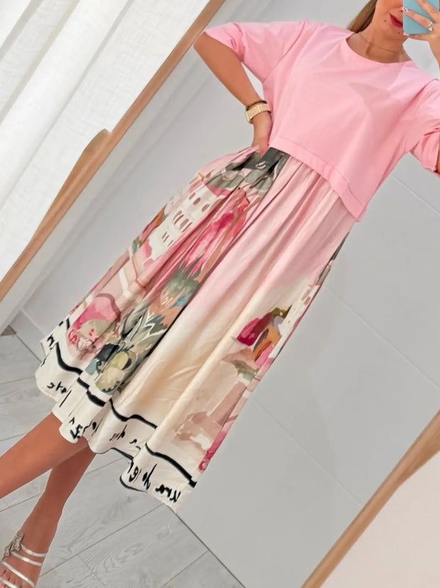 Vestido Fluido Com Bolsos Rosa