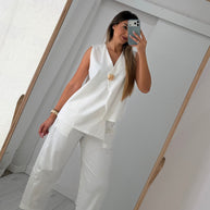 Conjunto assimétrico - com botão - branco