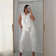 Conjunto assimétrico - com botão - branco