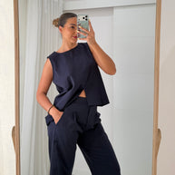 Conjunto assimétrico azul marinho