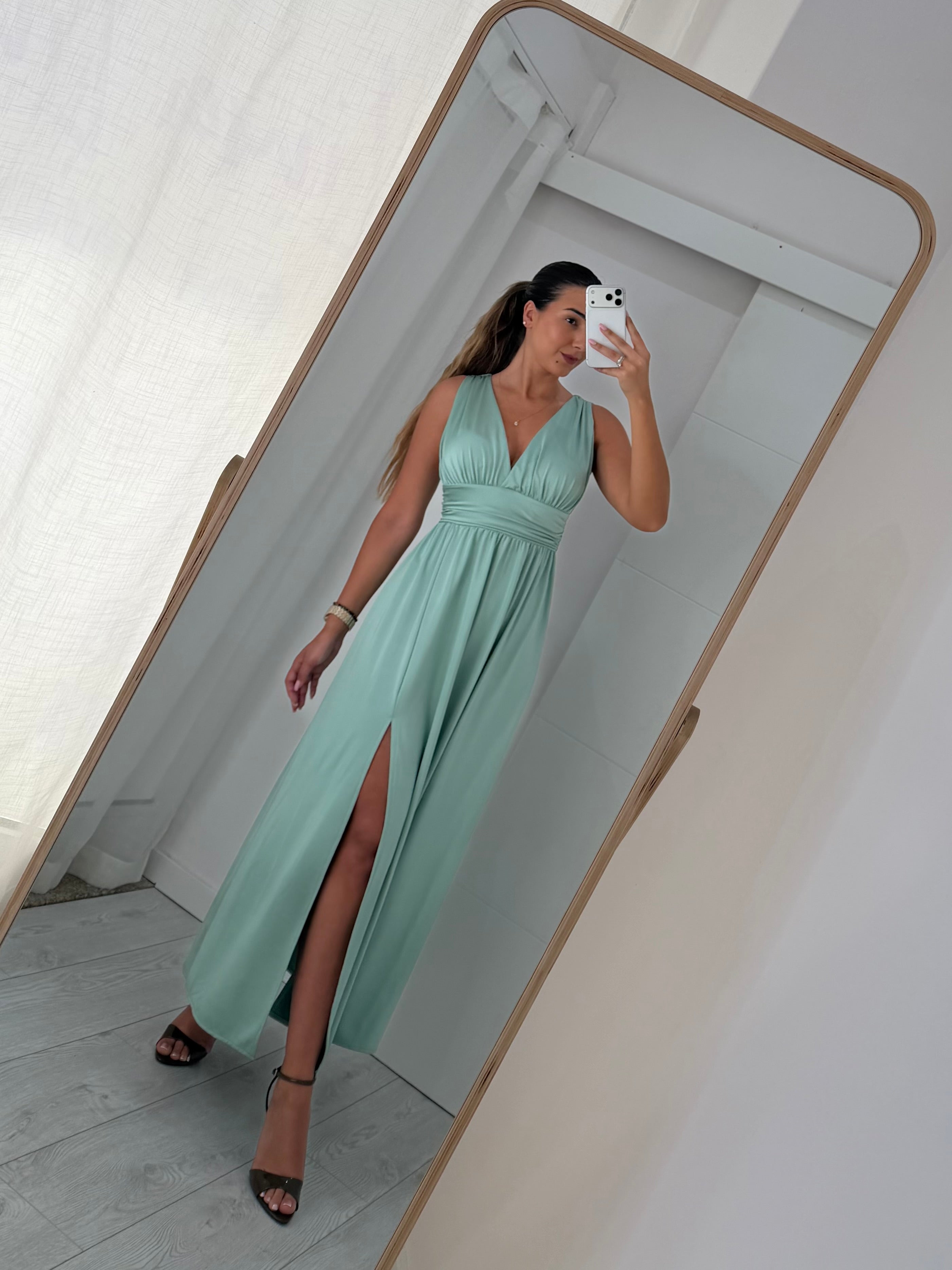 Vestido cerimónia verde água