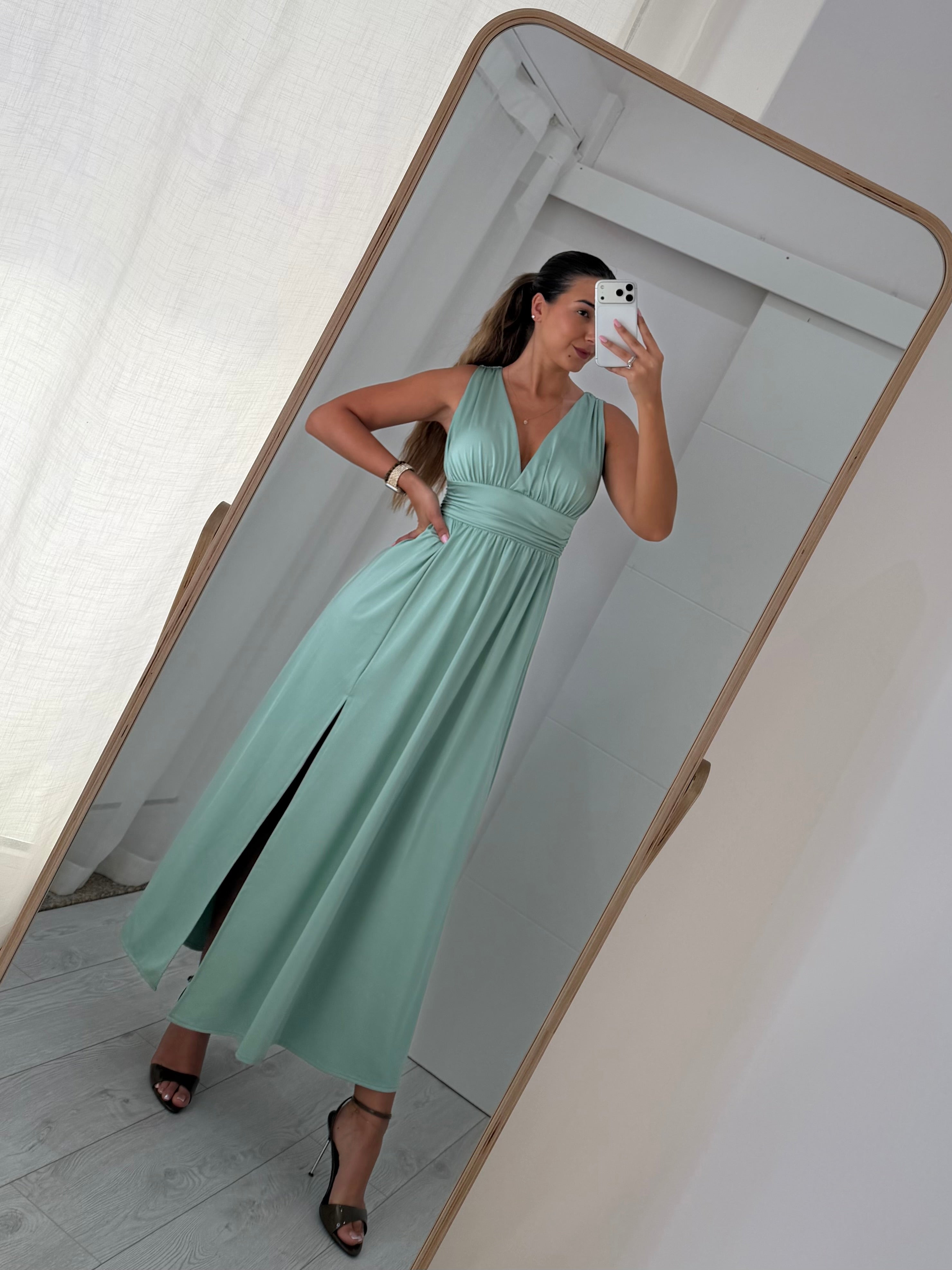 Vestido cerimónia verde água