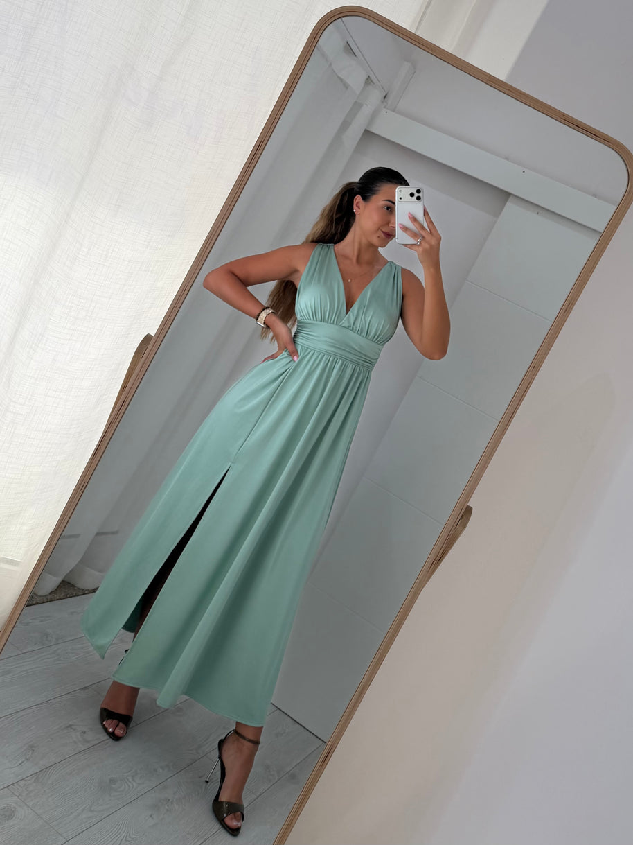 Vestido cerimónia verde água