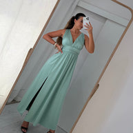Vestido cerimónia verde água