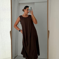 Vestido com toque macio - castanho