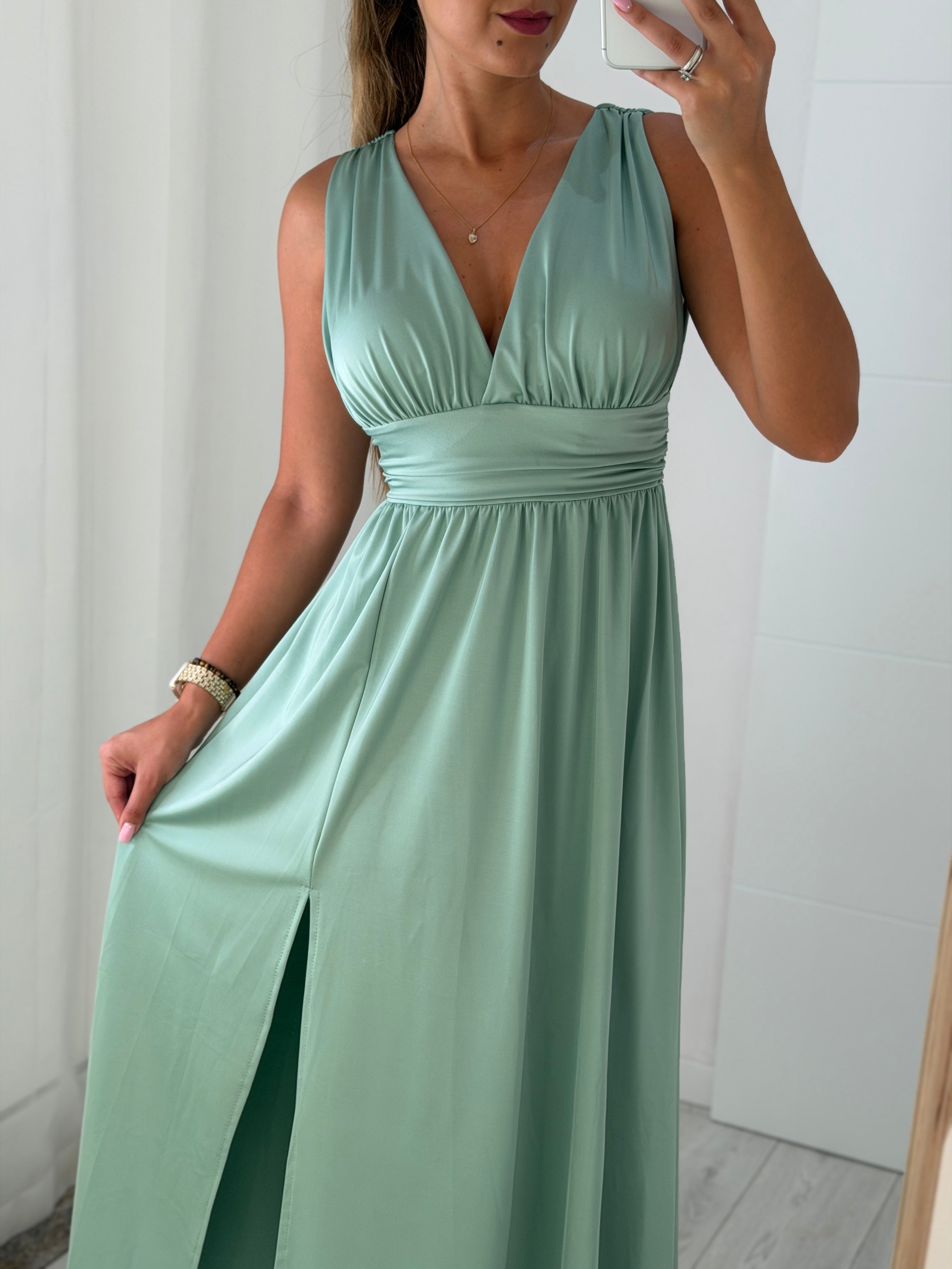 Vestido cerimónia verde água