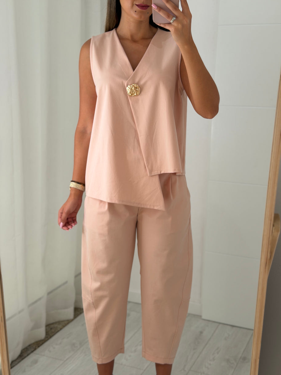 Conjunto assimétrico com botão - rosa velho