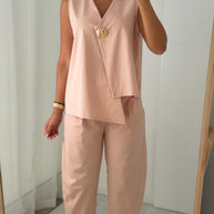 Conjunto assimétrico com botão - rosa velho