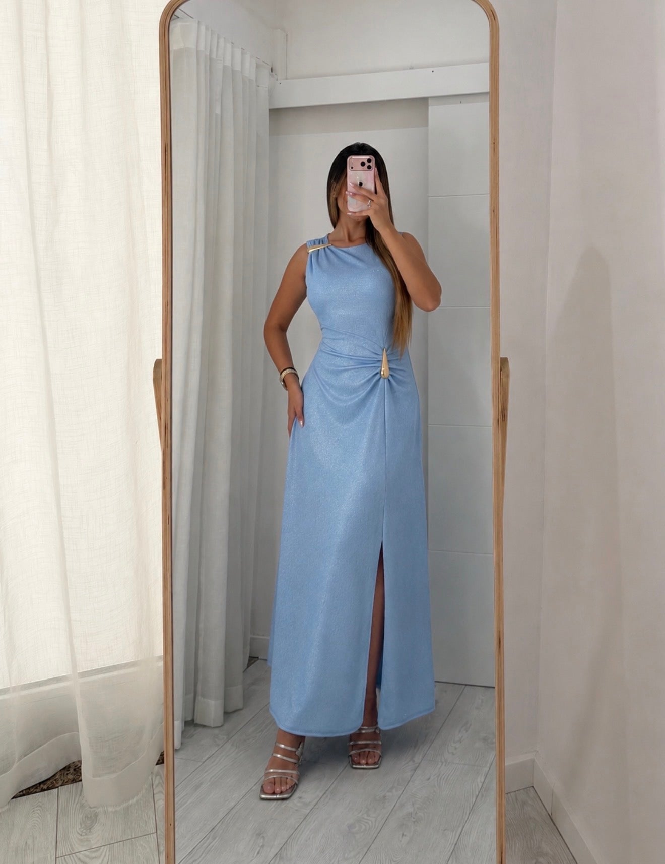 Vestido Cerimónia - Gota e racha - Azul bebé