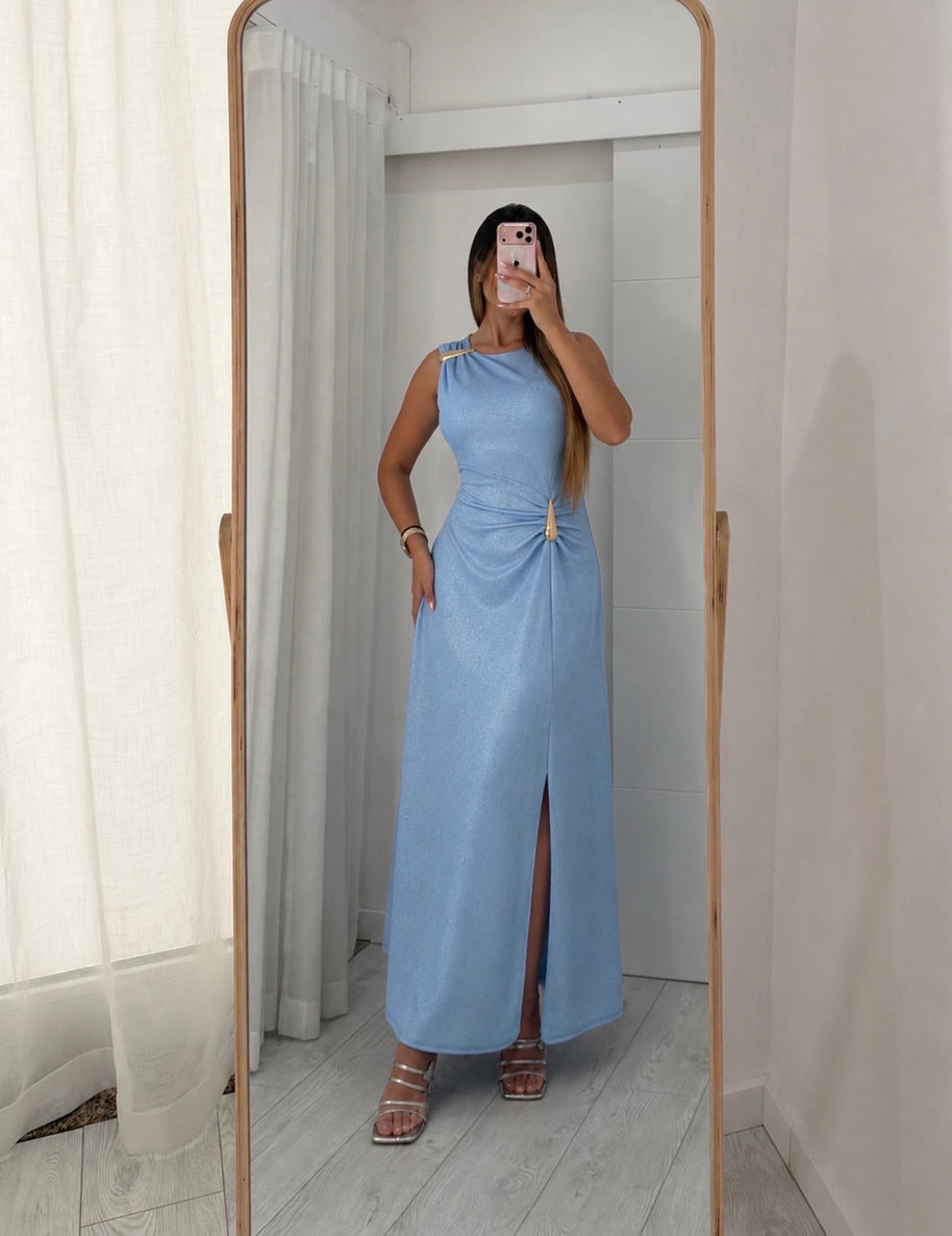 Vestido Cerimónia - Gota e racha - Azul bebé