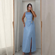 Vestido Cerimónia - Gota e racha - Azul bebé