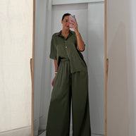 Conjunto acetinado verde oliva