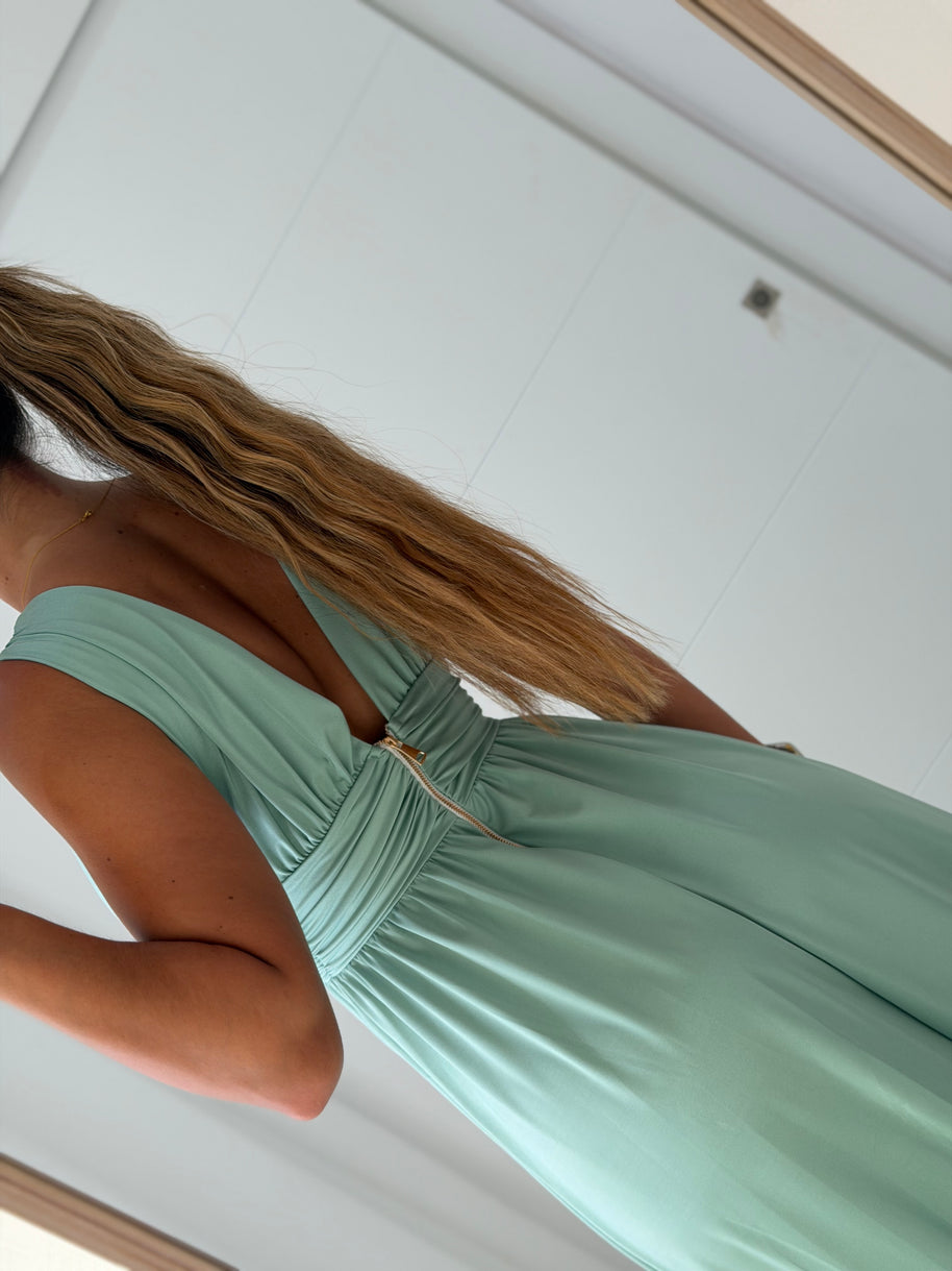 Vestido cerimónia verde água