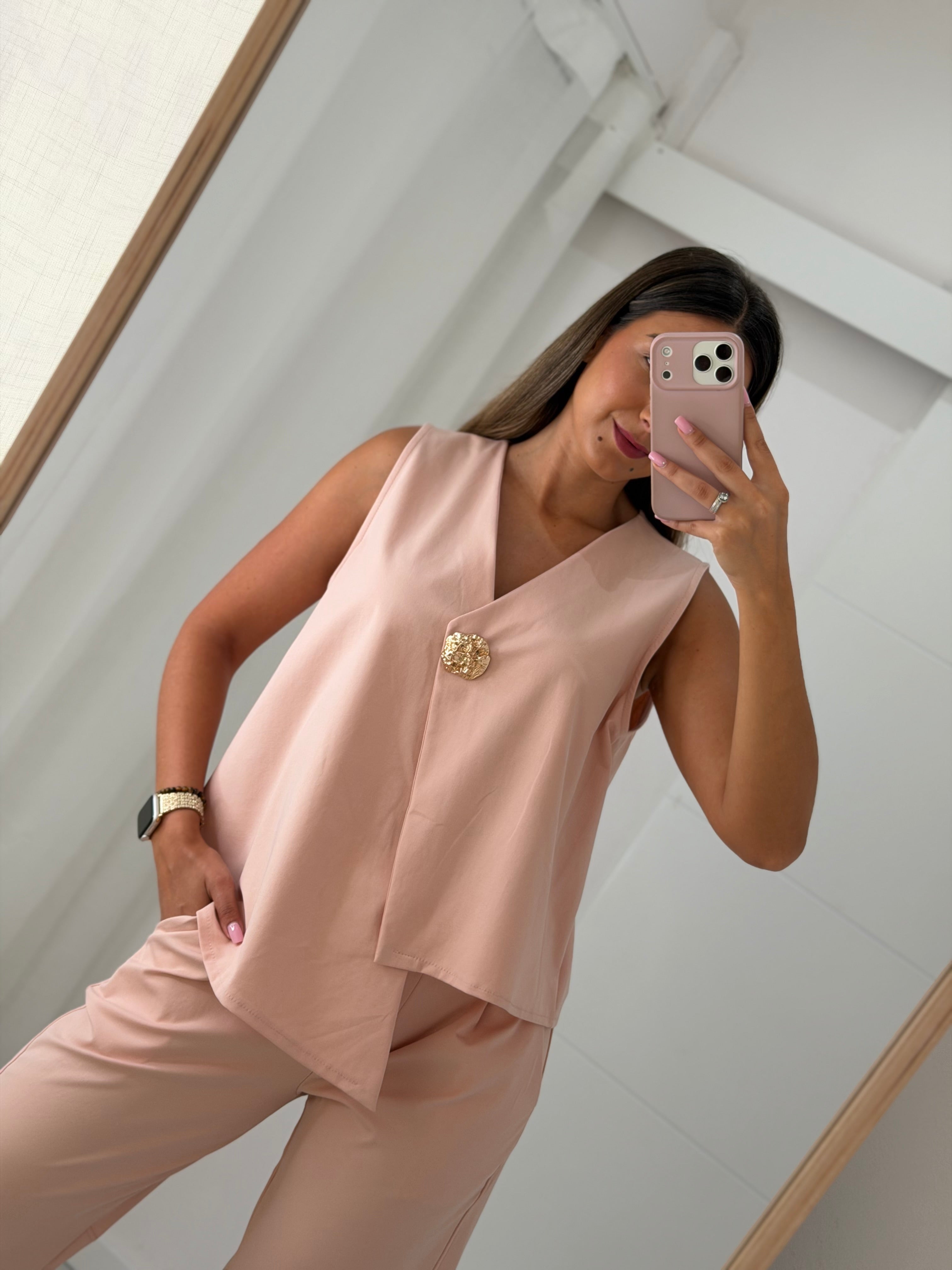 Conjunto assimétrico com botão - rosa velho