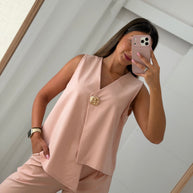 Conjunto assimétrico com botão - rosa velho