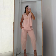 Conjunto assimétrico com botão - rosa velho
