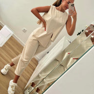 Conjunto assimétrico bege pérola