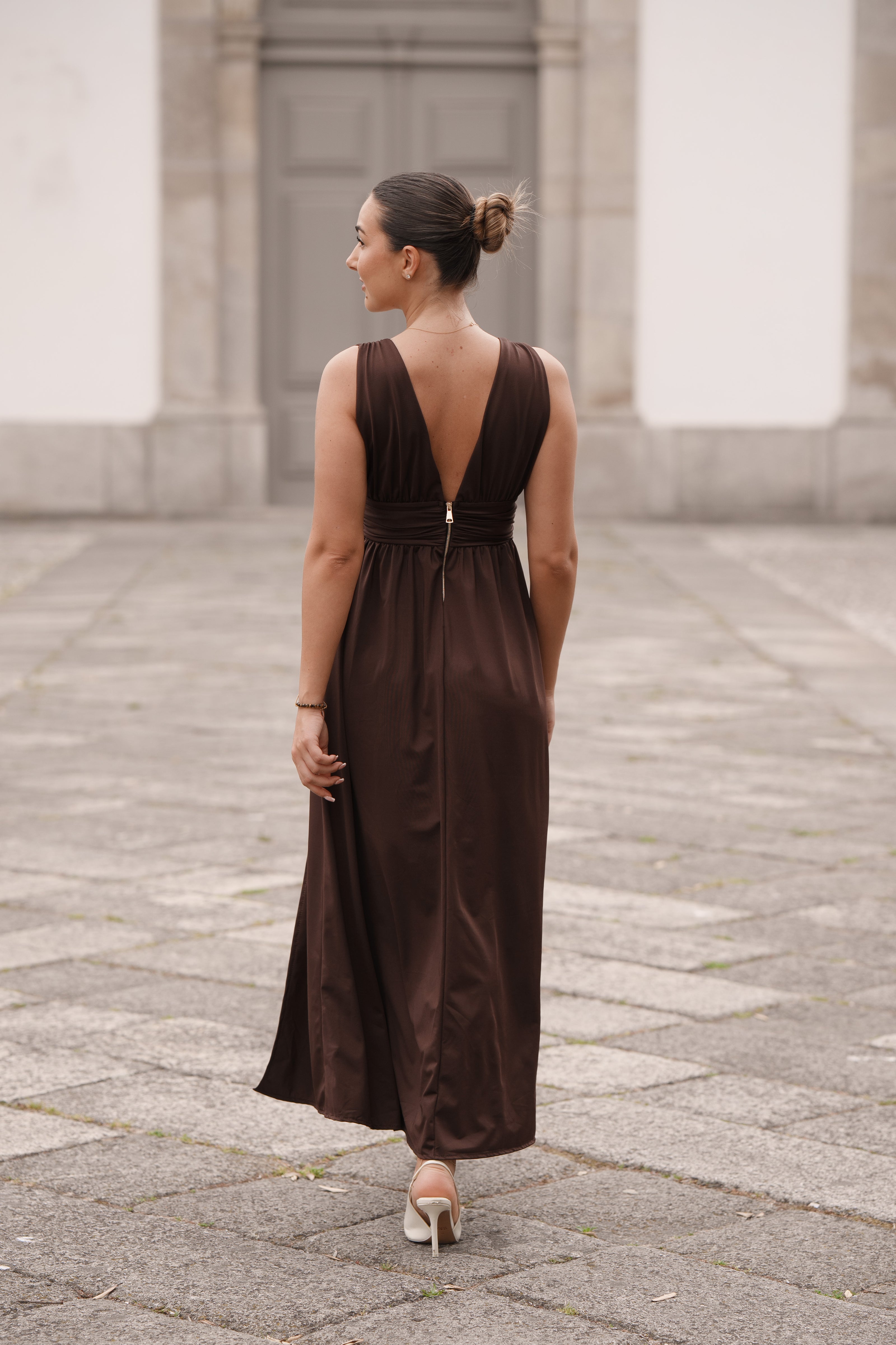 Vestido cerimónia - castanho chocolate