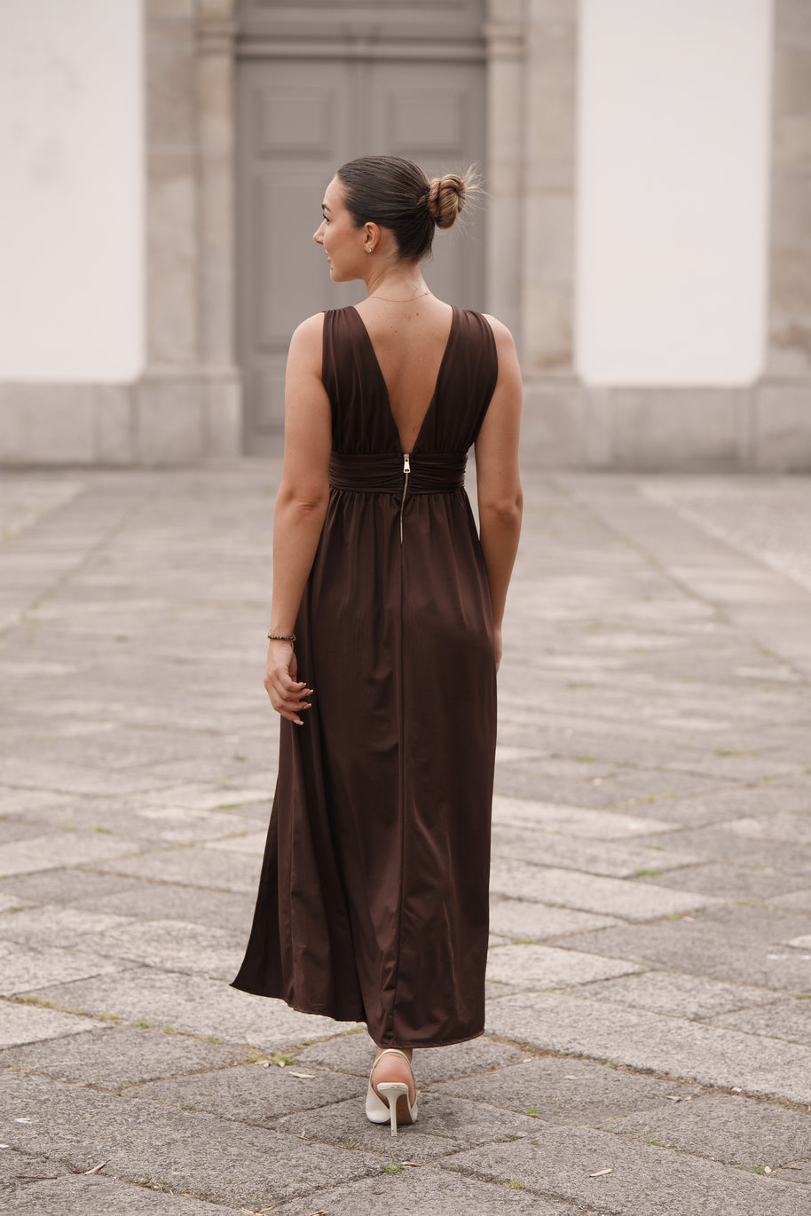 Vestido cerimónia - castanho chocolate