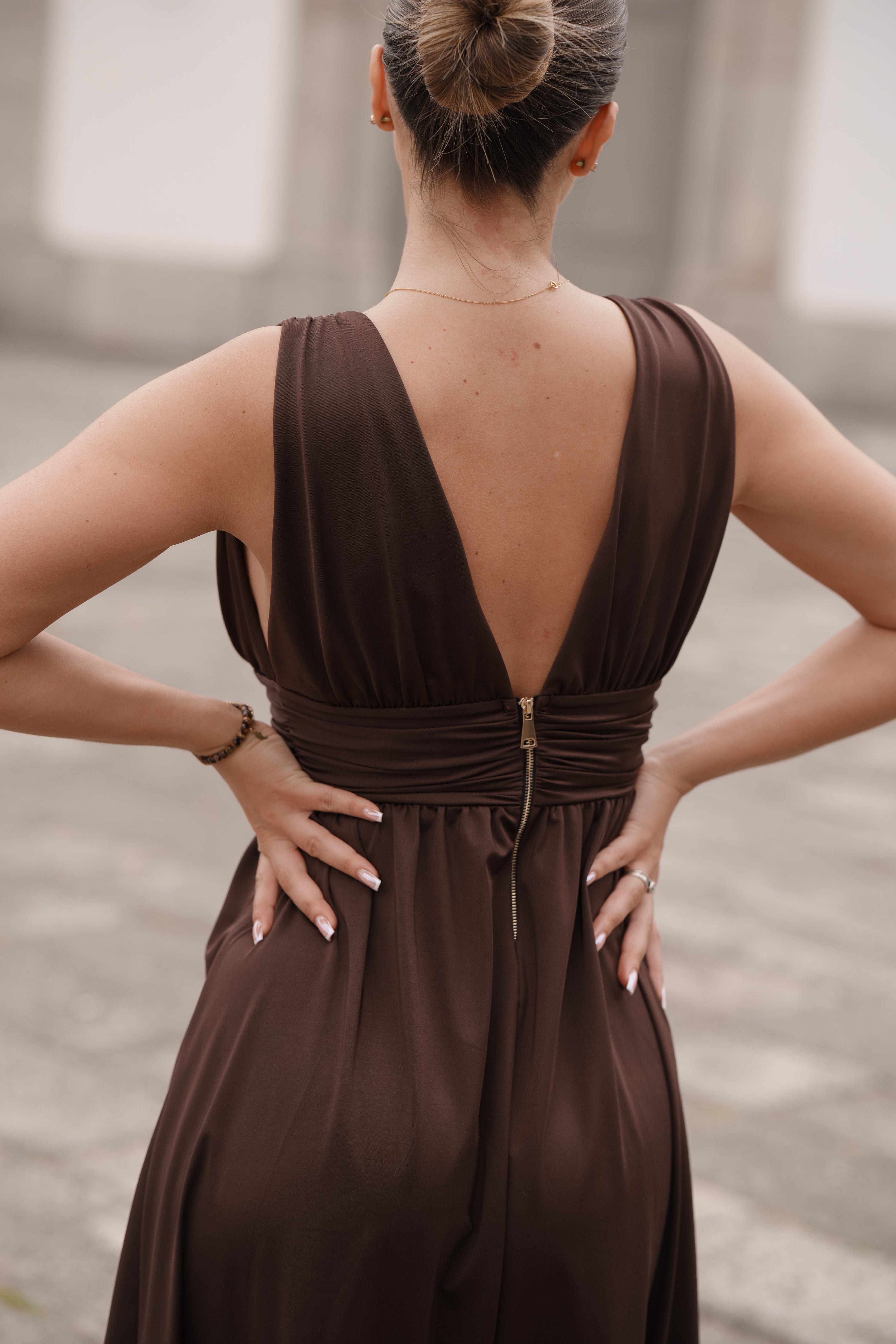 Vestido cerimónia - castanho chocolate